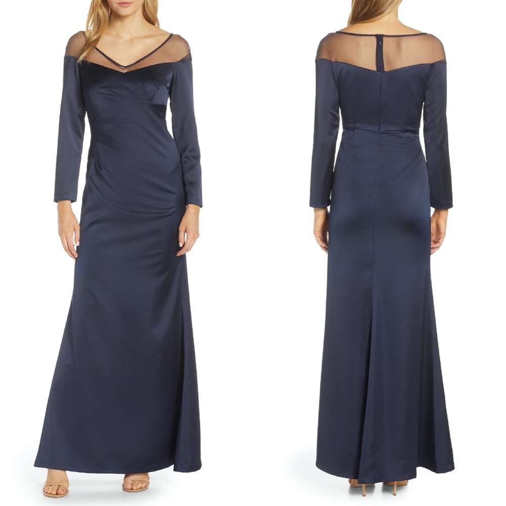Adrianna Papell Illusion Off Shoulder Satin Gown 6